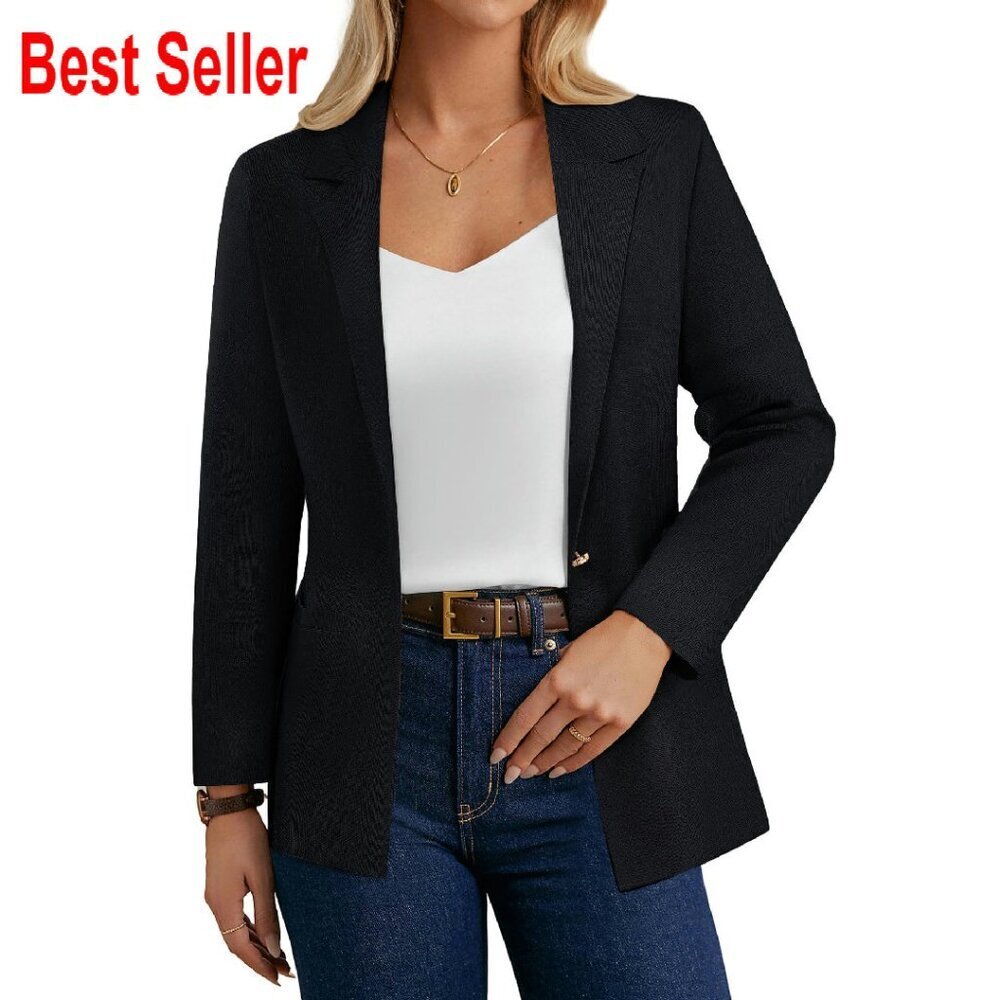 Sweater Blazer Knit Cardigan Slim Fit Business Casual Work Office Chic